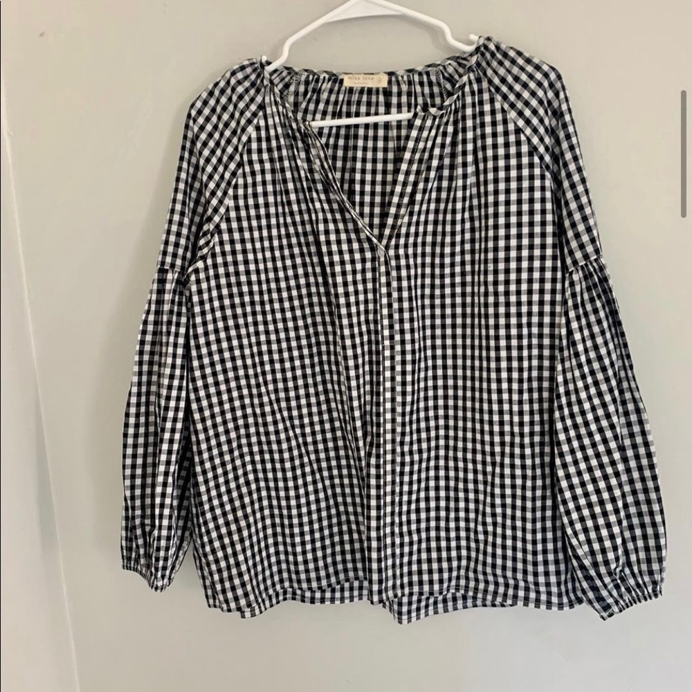 Madewell black and white gingham blouse
